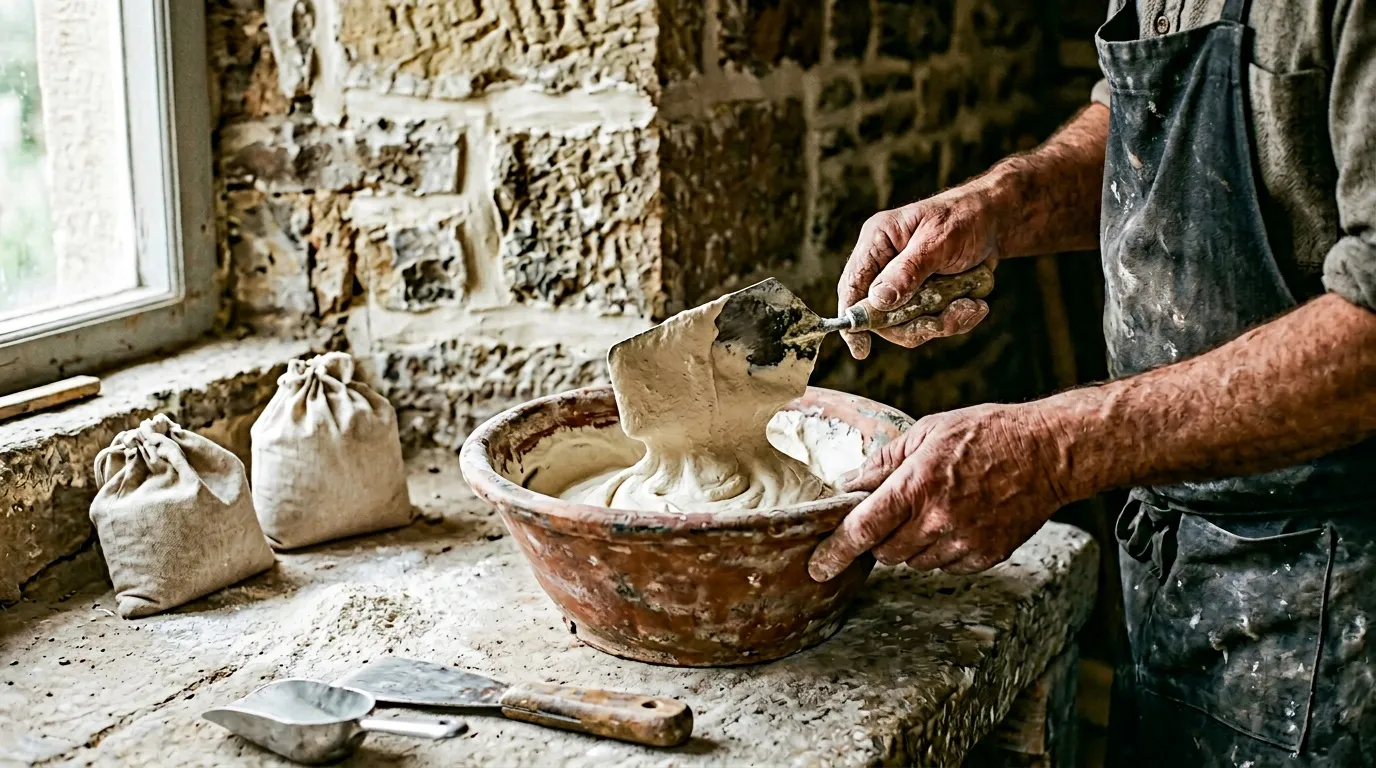 Mains d'artisan modelant l'argile dans un atelier poussiéreux
