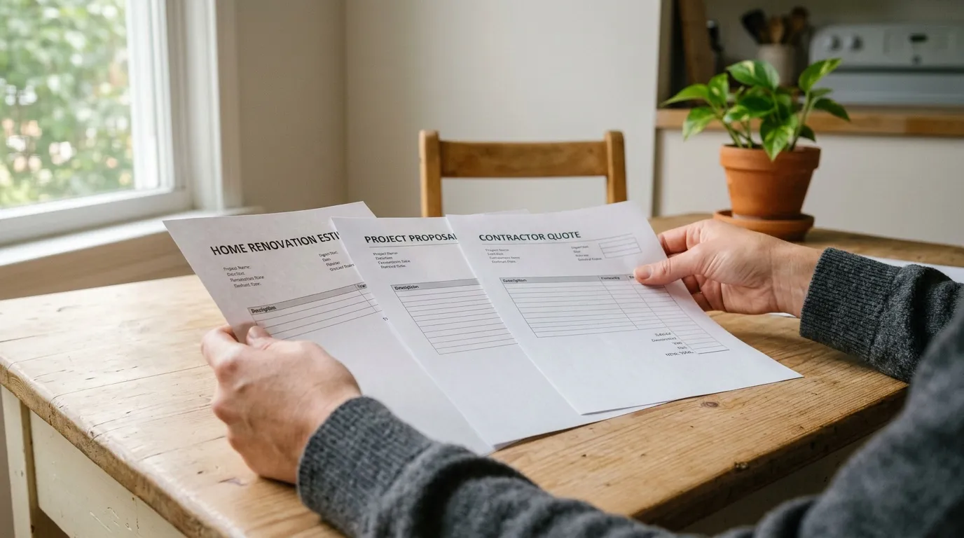 Personne examinant des devis de r&eacute;novation maison