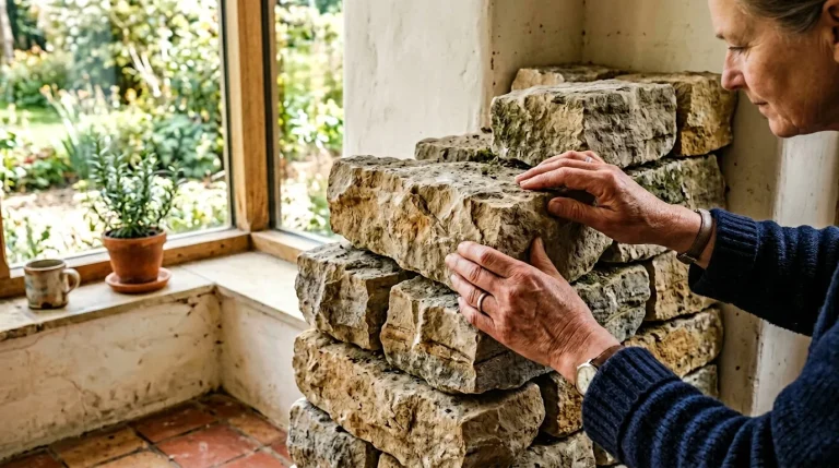 Homme examinant des blocs de pierre naturelle brute