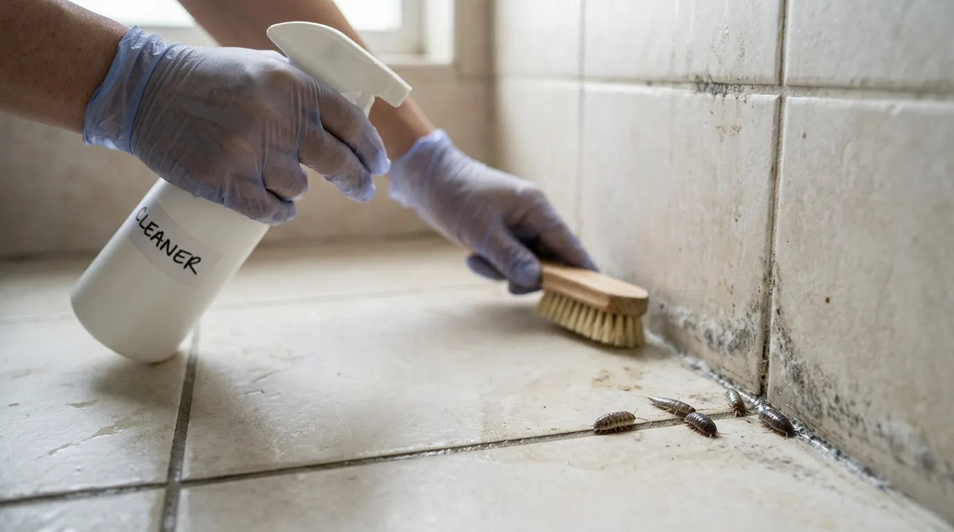 Personne appliquant un produit nettoyant contre les insectes nuisibles